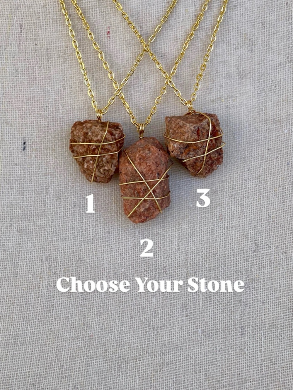 Handmade Raw Red Sand Stone Necklace Gold Tone Wire Wrapped - Choose Your Stone